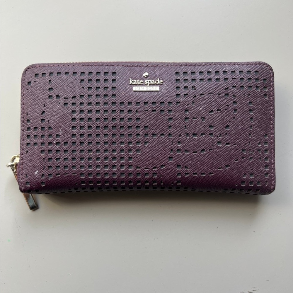 Kate Spade Cameron Street Perforated Rose Lacey Large Wallet Flower Deep Plum